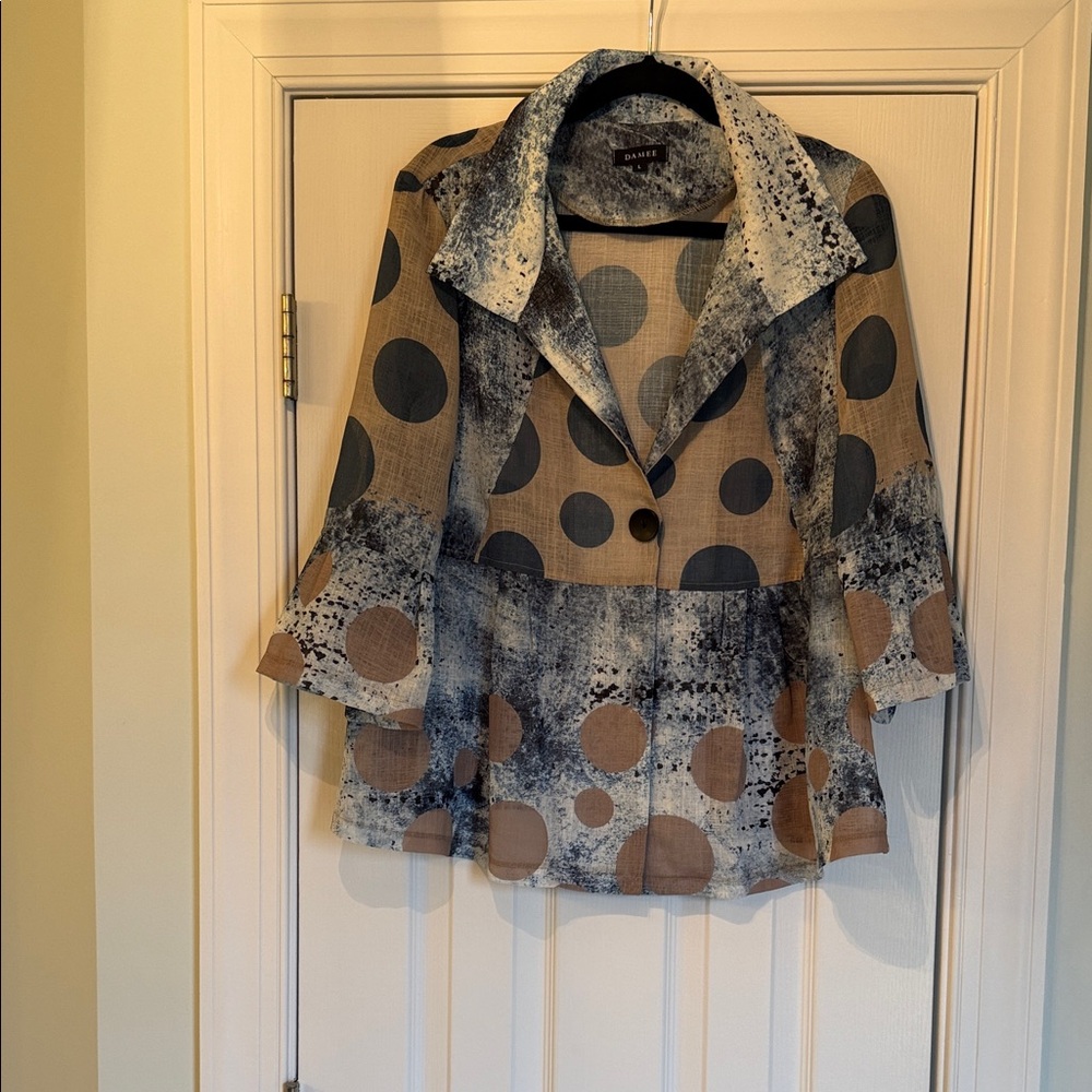 Damee Blue and Brown Polka Dot Blazer